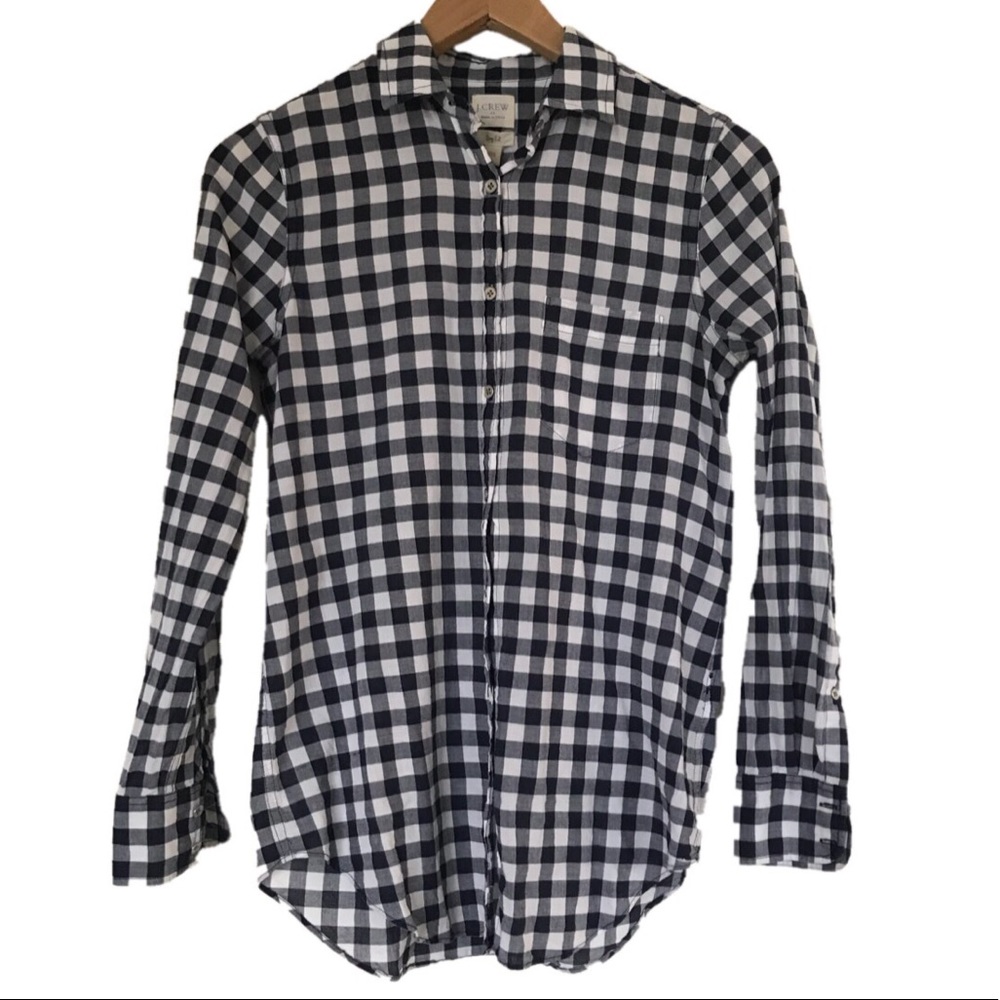 J. Crew Black and White Gingham Button-Down